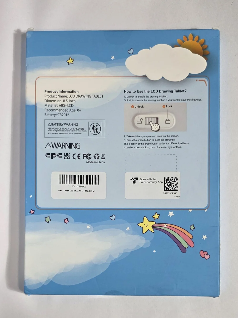 8.5in Dinosaur LCD Writing Tablet for Kids, Colorful Toddlers Toy Drawing Board